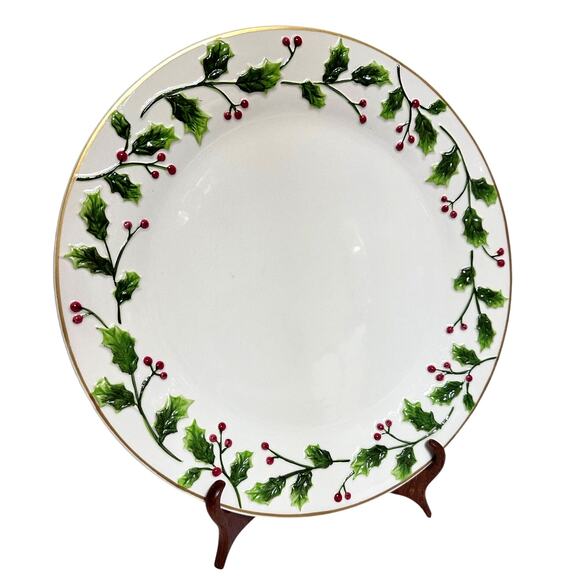 St. Nicholas Square "Holly Jolly" Embossed 11" Dinner Plate-Excellent Condition!